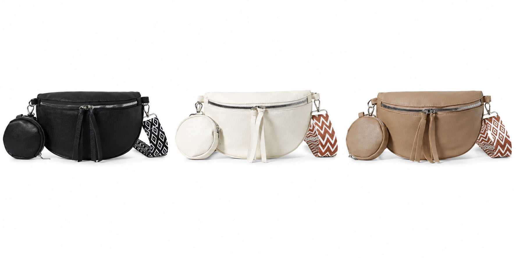 Anteprima della borsa FLO nei colori nero, avorio e cammello